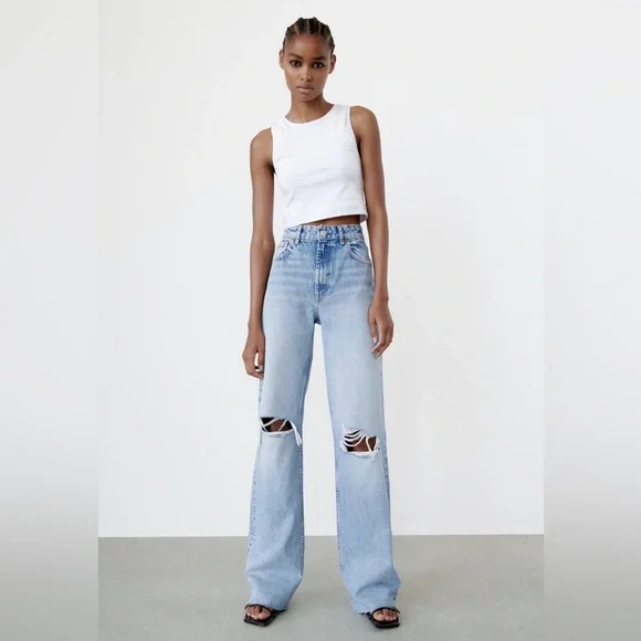 zara ripped wide leg jeans